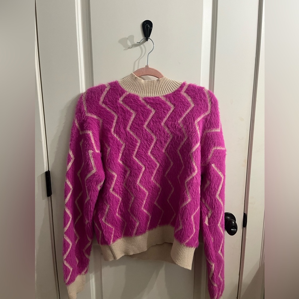 Pink and Off White Fuzzy Sweater